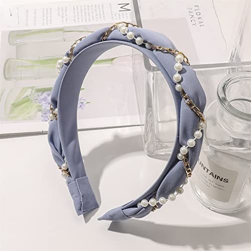 Ketten-Haarband for Frauen, koreanische Webart, geflochten, breiter Perlen-Haarreifen, glitzernde Lünette, Kopfschmuck, Stirnband, Haarschmuck(Blue)