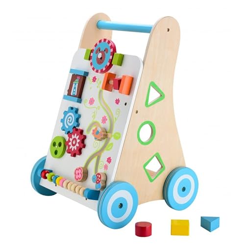 Lauflernwagen Holz Activity Center Baby 45,5 x 36,5 x 30,5 cm Eule - Baby Lauflernhilfe Lernlaufwagen - Laufwagen Babywalker mit Tragegriff und Gummirädern