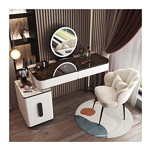 Schminktisch Make-up-Schminktisch mit Spiegelglas, Schminktisch, moderner, einfacher, fortschrittlicher Holz-Schminktisch, Schlafzimmer-Aufbewahrung, Schminktisch, intelligenter Spiegel, Make-up-Hocke