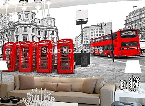 XLMING Roter Bus Stadtbild Vintage Cafe Küche Esszimmer Arbeitszimmer Wohnzimmer TV Hintergrund Wand 3D Tapete-300cm×210cm