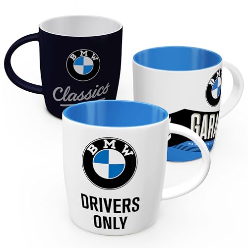 Nostalgic-Art Retro Kaffee-Becher, 330 ml, BMW – Drivers Only (3er-Set) – Geschenk-Idee für BMW Accessoires Fans, Original Lizenzprodukt (OLP), Keramik-Tasse, Vintage Design