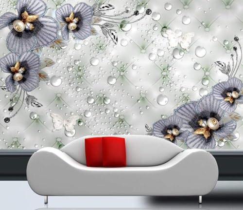 Perlen Schmetterlinge Tropfen 3D Tapete Poster Restaurant Schlafzimmer Wohnzimmer Sofa TV Dekorative Wand-400cm×280cm