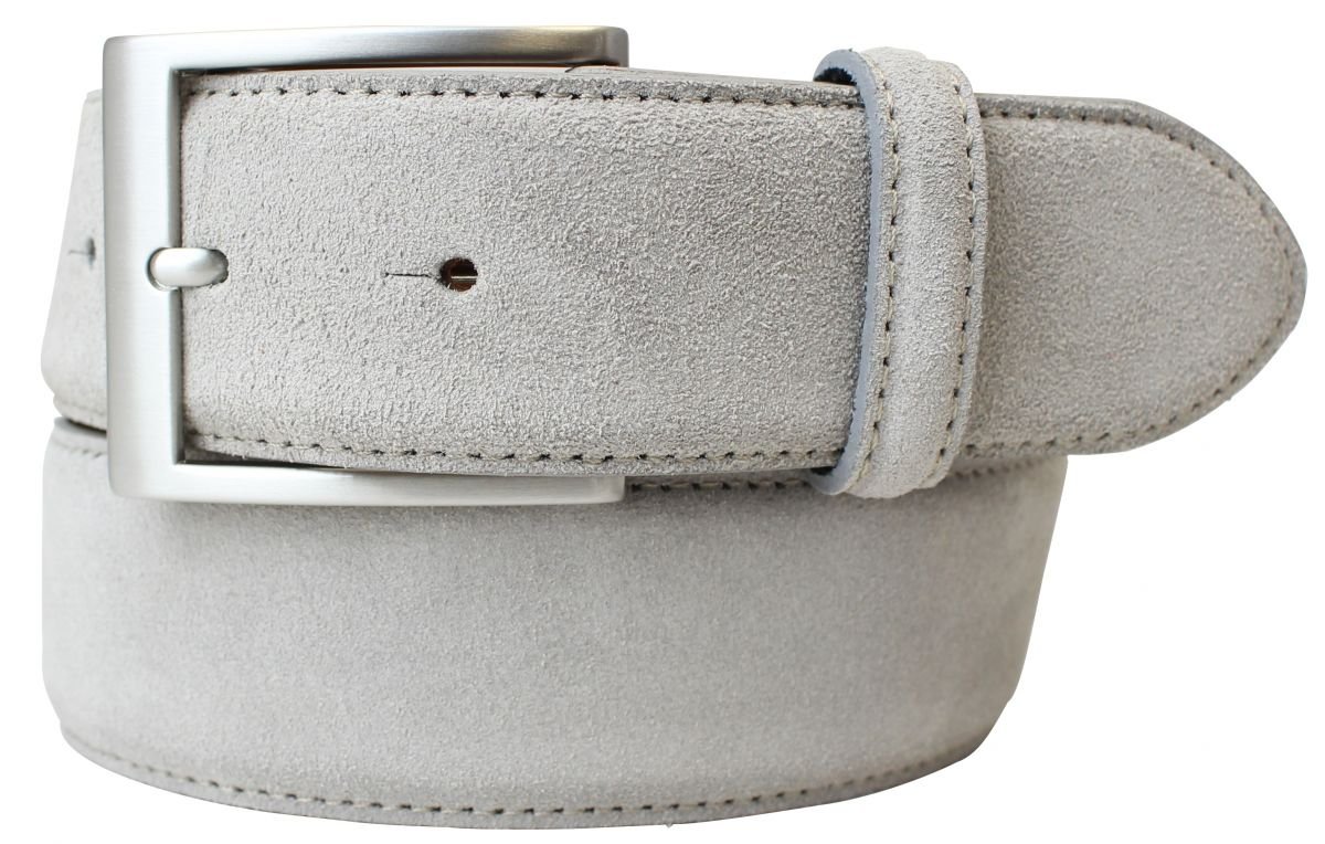 BELTINGER Hochwertiger Gürtel mit Edelstahl-Gürtelschnalle aus Veloursleder 4 cm | Velour-Ledergürtel für Damen Herren 40mm | Wildleder-Gürtel 4cm | Hellgrau 90cm