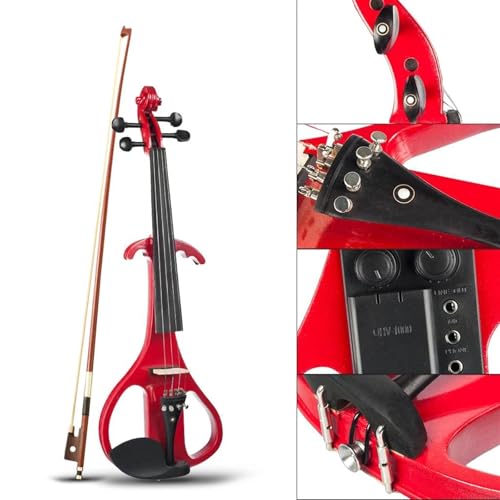 DAYKET Standard Violine 4/4 Stille Elektrische Holz Violine Tragetasche Audio Kabel Bogen Violinist Saiten KIT(Red Set)