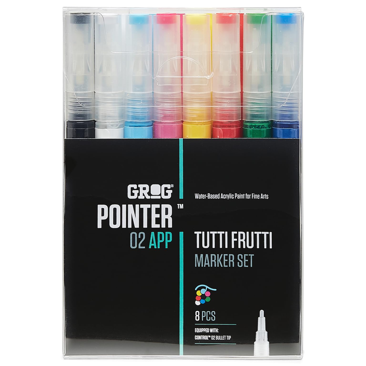 GROG Pointer 02 APP Tutti Frutti Marker Set, 2 mm Rundspitze, Packung mit 8 Stück