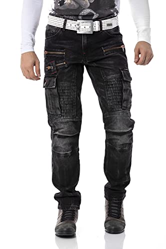 Cipo & Baxx Herren Cargo Jeans Hose CD798 Schwarz W38-L32