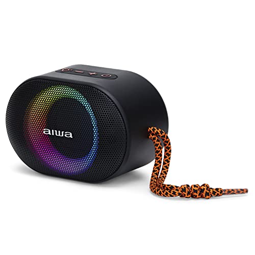 Aiwa BST-330BK Kompakter TWS Bluetooth-Lautsprecher, langlebig und leistungsstark, mit Hyperbass-Technologie, 10 W Leistung, RGB-Beleuchtung, Kartenleser, Wasserdicht Farbe: Schwarz und Orange