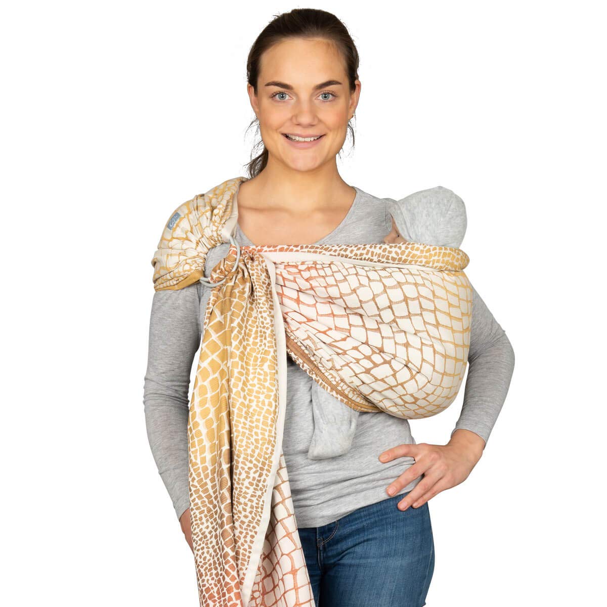 Hoppediz Ring-Sling, Baby-Tragetuch ab Geburt, 100 % kbA-Baumwolle, Design Darwin creme