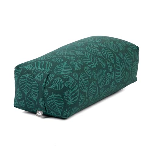 Bodhi Yoga Bolster SALAMBA | Maharaja Collection | Rechteckig | Waschbarer Bezug aus Baumwolle mit Dinkelfüllung | Yoga Zubehör für Restorative Yoga und Yin Yoga (Bodhi Leaves/Deep Green)