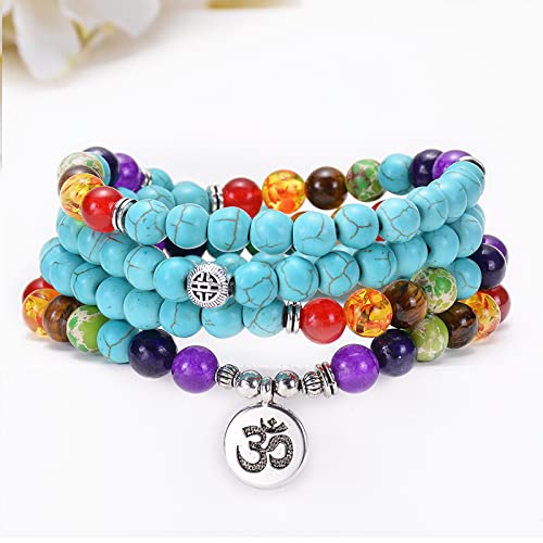 108 Mala Multi-Layer-Armbänder oder Halskette Sieben Chakras Yoga Life Lotus Tree Pendant Bracelet,IF