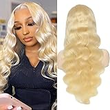 Haarteile Blonde 613 Körperwelle Synthetische Spitzeperücken for Frauen Vorgezupfter Haaransatz mit Babyhaar Lange lockige hitzebeständige Faser T-Teil Lace Front Perücken Perücken (Size : 13X1 T Par