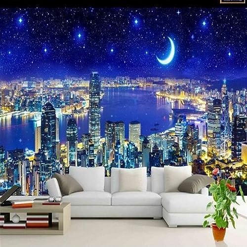 XLMING Blick Auf Den Nachthimmel Der Stadt 3D Tapete Home Dekoration Wohnzimmer Sofa Schlafzimmer Tv Hintergrund Wand-150cm×105cm