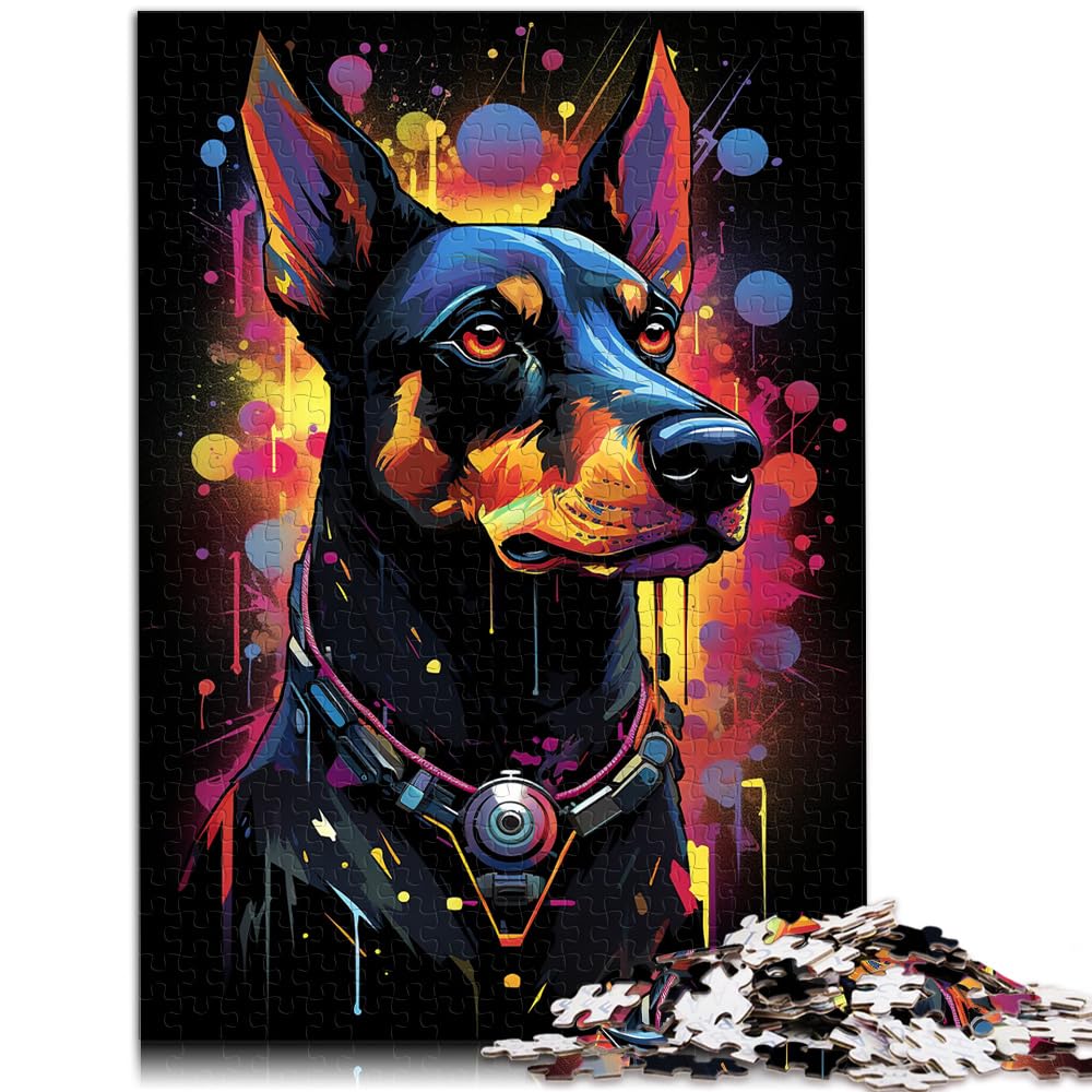 Puzzles für farbenfrohe, psychedelische Schwarze Hundekunst, Puzzles mit 1000 Teilen für Erwachsene, Holzpuzzles, Familienunterhaltungsspielzeug, 1000 Teile (50 x 75 cm)