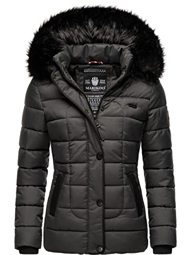 MARIKOO Damen warme Winter Steppjacke mit Kapuze Unique Anthrazit Gr. M