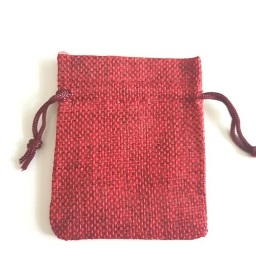 Baumwollbeutel mit Kordelzug 100Pcs/Lot Vintage Natural Jute Gift Pouches Linen Burlap Drawstring Bags Jewelry Packing Pouches Sachet Christmas Party Bags (Color : Red, Size : 10x14 cm)