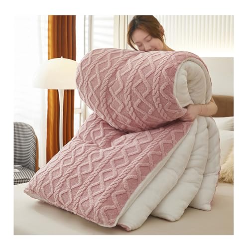 Uziqueif Dicke Bettdecke, Warme Baumwolle Winter Decke, Plüsch Winterdecke - Winter Warmer Lamm Samtkern Steppdecke, Flauschige Kaschmir Steppdecken für Duvet,Rosa,220×240cm/4.5kg