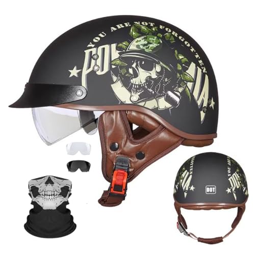 Motorrad Halbhelm Halbschalenhelm Mit Gesichtsschutz ECE-Zulassung Motorradhelm Brain Cap Einziehbaren InnengläSern Schnellverschluss Abnehmbares Waschbares Futter M-2XL 57-64CM