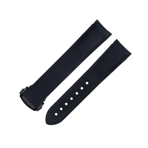 IOTUP Uhrenarmband für Omega Strap AT150 Seamaster 300 Planet Ocean De Ville Speedmaster Gebogenes Ende, 20 mm, schwarze Linie, hochdichtes Nylon-Rindsleder, 20 mm, Achat