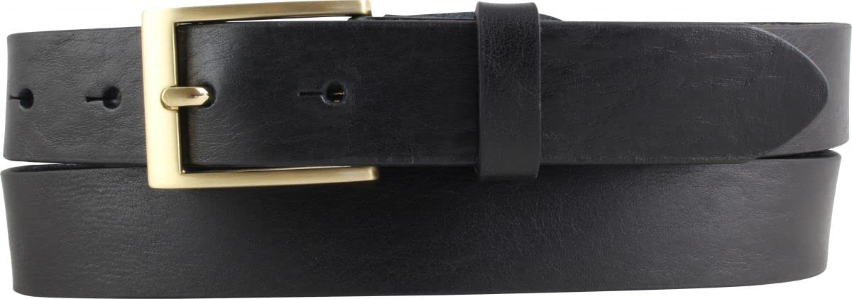 BELTINGER Herren-Gürtel aus Vollrindleder mit goldenern Gürtelschnalle 3 cm | Anzug-Gürtel für Herren 30mm | Chino-Gürtel mit Schnalle gold | Schwarz 100cm