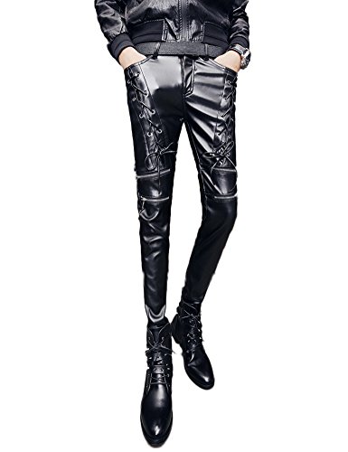 Idopy Mode Männer PU Cool Lace Up Kunstleder Hosen