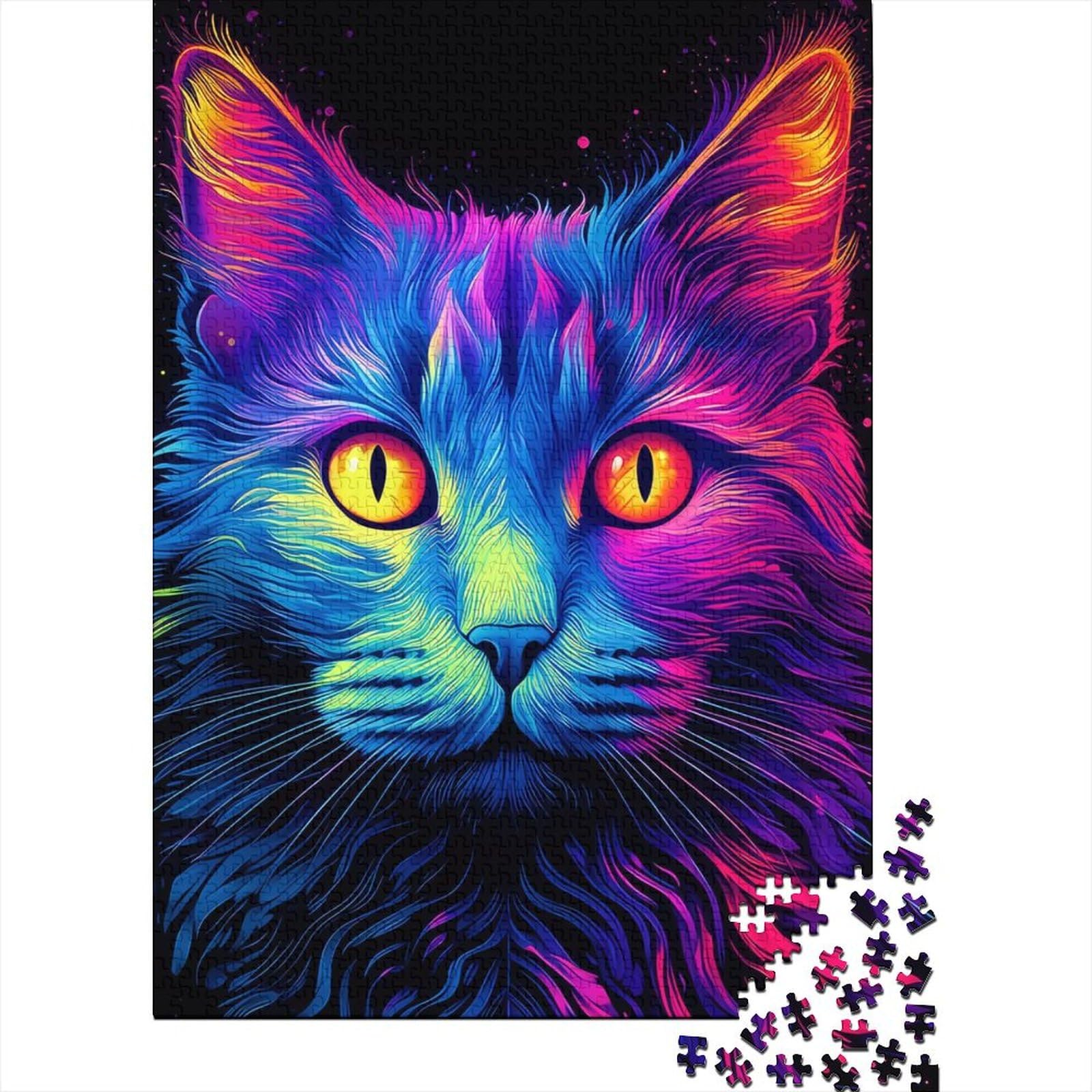 Psychedelische Katze für Erwachsene Puzzle 1000 Teile Puzzle 1000 Teile Puzzle Erwachsene Puzzle Geschenke Entspannungspuzzle Spiele-Denkspiel (Größe 75x50cm)