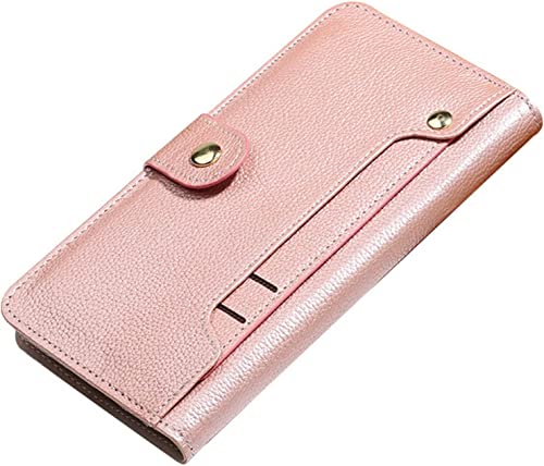 KANUZ Brieftaschen-Schutzhülle für iPhone 14 Plus, Premium-Echtleder, Kartenhalter, magnetischer Folio-Ständer, Klapphülle, stoßfeste Schutzhülle für iPhone 14 Plus (Farbe: Rosa)