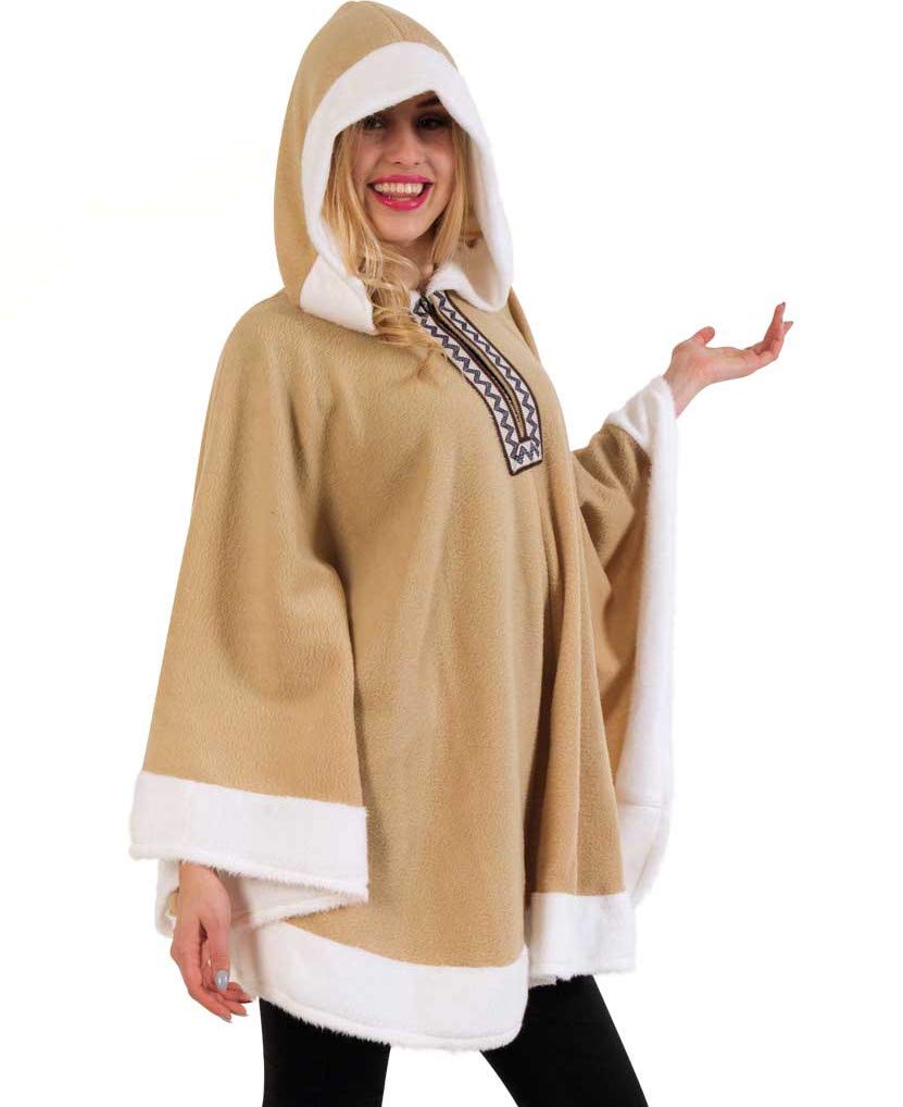 KarnevalsTeufel Damenkostüm Poncho Eskimo mit Kapuze, Fleece, Inuit, Eskimofrau, Fasching, Karneval, Mottoparty