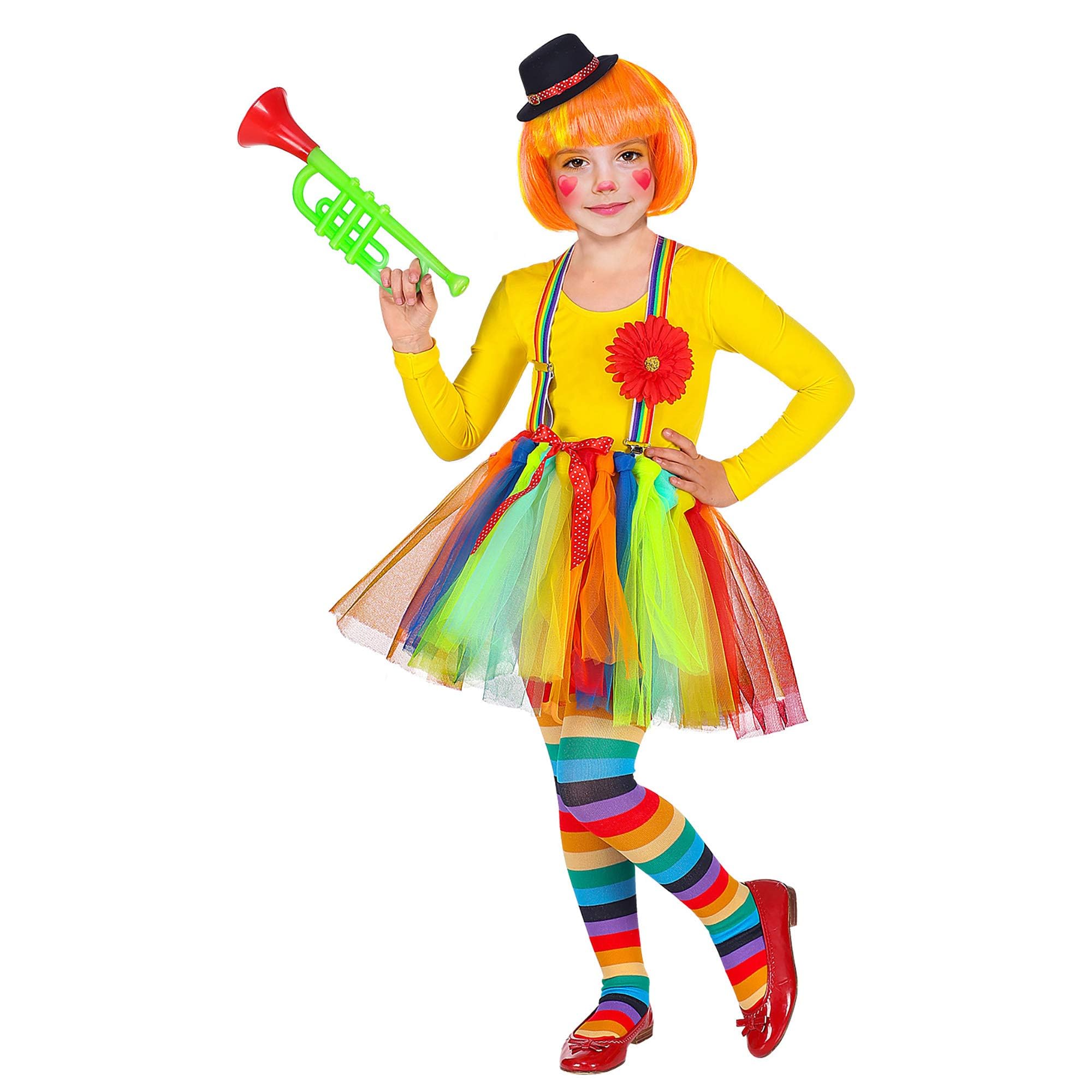 Widmann - Kinderkostüm Clown, Tutu, Hosenträger mit Blumen, Minihut, Karneval, Mottoparty, Zirkus