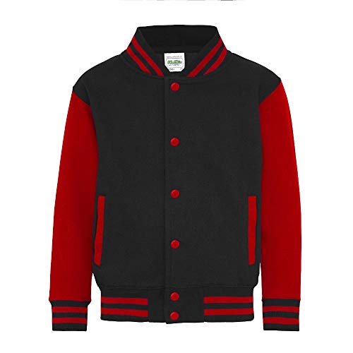 Just Hoods Kinder College Jacke/Jet Black/Fire Red, 3/4 (XS)