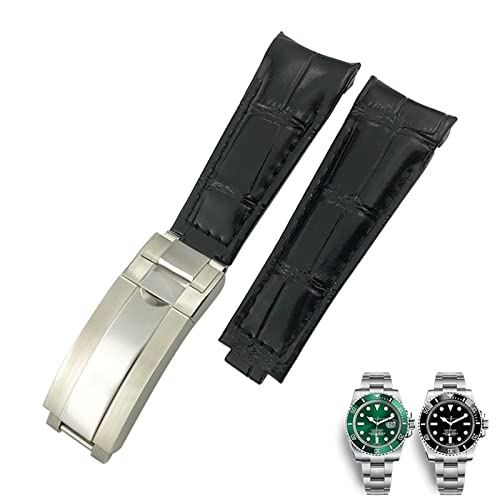 OPKDE 20 mm Uhrenarmband mit gebogenem Ende, Lederarmband, passend für Rolex 116610 Submariner Oyster GMT Daytona Slide Lock Schnalle Rindsleder Armbänder, 20mm-Rose Buckle, Achat