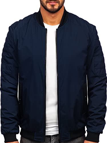 BOLF Herren Übergangsjacke Bomberjacke Steppjacke Reißverschluss Daunen-Optik Stehkragen Freizeitjacke Sportjacke Moderne Outdoor Casual Elegant 84M3007 Dunkelblau M [4D4]