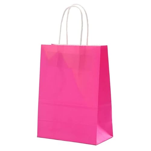 10 Stück Kraftbeutel Papier Geschenktüten Wiederverwendbare Einkaufstüten zum Verpacken Handwerk Geschenke Hochzeit Geschäft Einzelhandel Partytüten-Pink,21x27x11cm,20 Stück