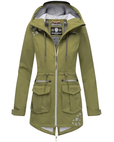 MARIKOO Damen Softshelljacke Funktions Outdoor Jacke wasserabweisend mit Kapuze B875 [B875-Olive-Gr.XL]