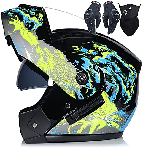 Motorradhelm Damen Herren,Klapphelme Modularer Helm Motorradhelm Integralhelme Roller-Helm Scooter-Helm Mofa-Helm DOT/ECE Zertifiziert Für Erwachsene Mit Doppelvisier (Color : D, Größe : L=59-60cm)