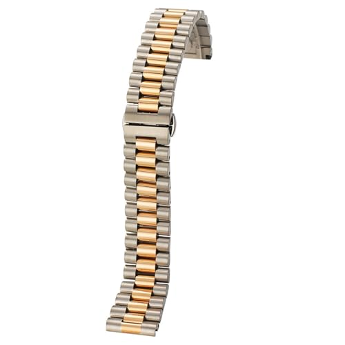 THBGTCNQ Massives Edelstahl-Uhrenarmband, 12–22 mm, Ersatzarmband, 3-reihig, mit Werkzeug(Silver Gold,14mm)