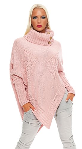 Mississhop Poncho Strick Sweatshirt Pullover Umhang Überwurf Einheitsgröße 36 38 40 S M L 11 Farben, Rosa, S/M/L 36/38/40