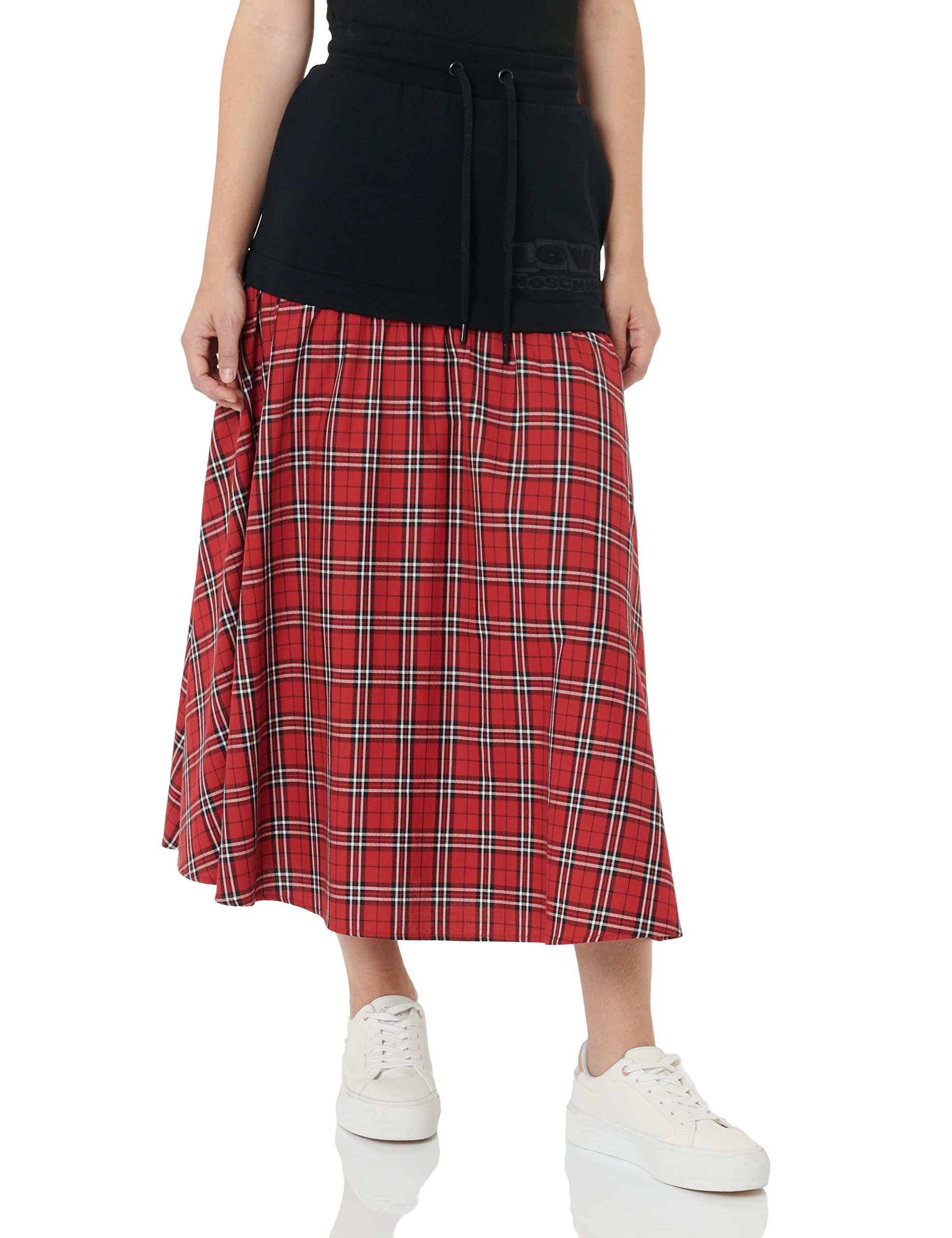 Love Moschino Damen With Watching Brand long skirt matching logo embroidery, Red Black White, 42 EU