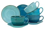 CreaTable, 23699, Serie Nature Collection AQUA Bistrotassen Set, 8-teiliges Geschirrset, Cappuccino Set aus Steinzeug, spülmaschinen- und mikrowellengeeignet, Qualitätsproduktion