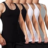 FALARY Unterhemd Herren Tank Top 5er Pack gekämmte Feinripp Baumwolle, 2 Schwarz 2 Weiß 1 Grau, 5XL