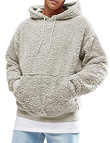 SOMTHRON Pullover Herren Hoodie Herren Kapuzenpullover Plüsch Hoodie Sweatshirt Teddy-Fleece Winter Pulli Warm Lose Pullover mit Taschen GY-M