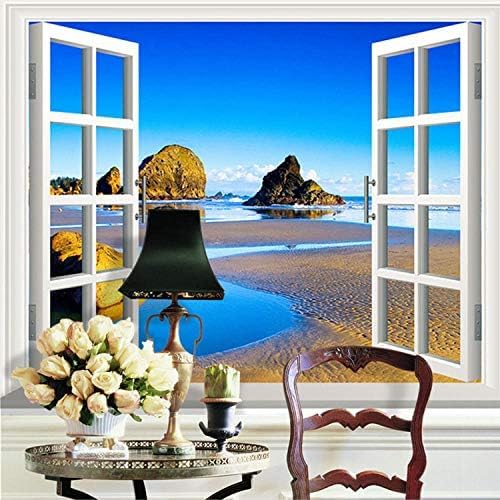 XLMING Fenster Natur Landschaft Küche Esszimmer Arbeitszimmer Wohnzimmer TV Hintergrund Wand 3D Tapete-350cm×256cm