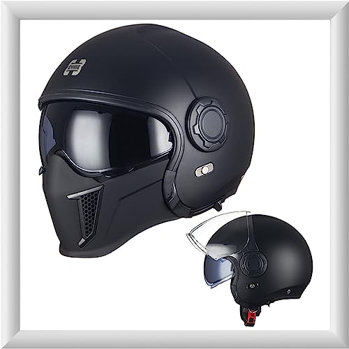 Motorrad Jethelm für Damen und Herren mit Doppelvisier - Vintage Motorradhelm Integralhelme mit ECE 22.05 Zulassung - Abnehmbares Kinn - Modularer Halboffener Helm - Coole Persönlichkeit