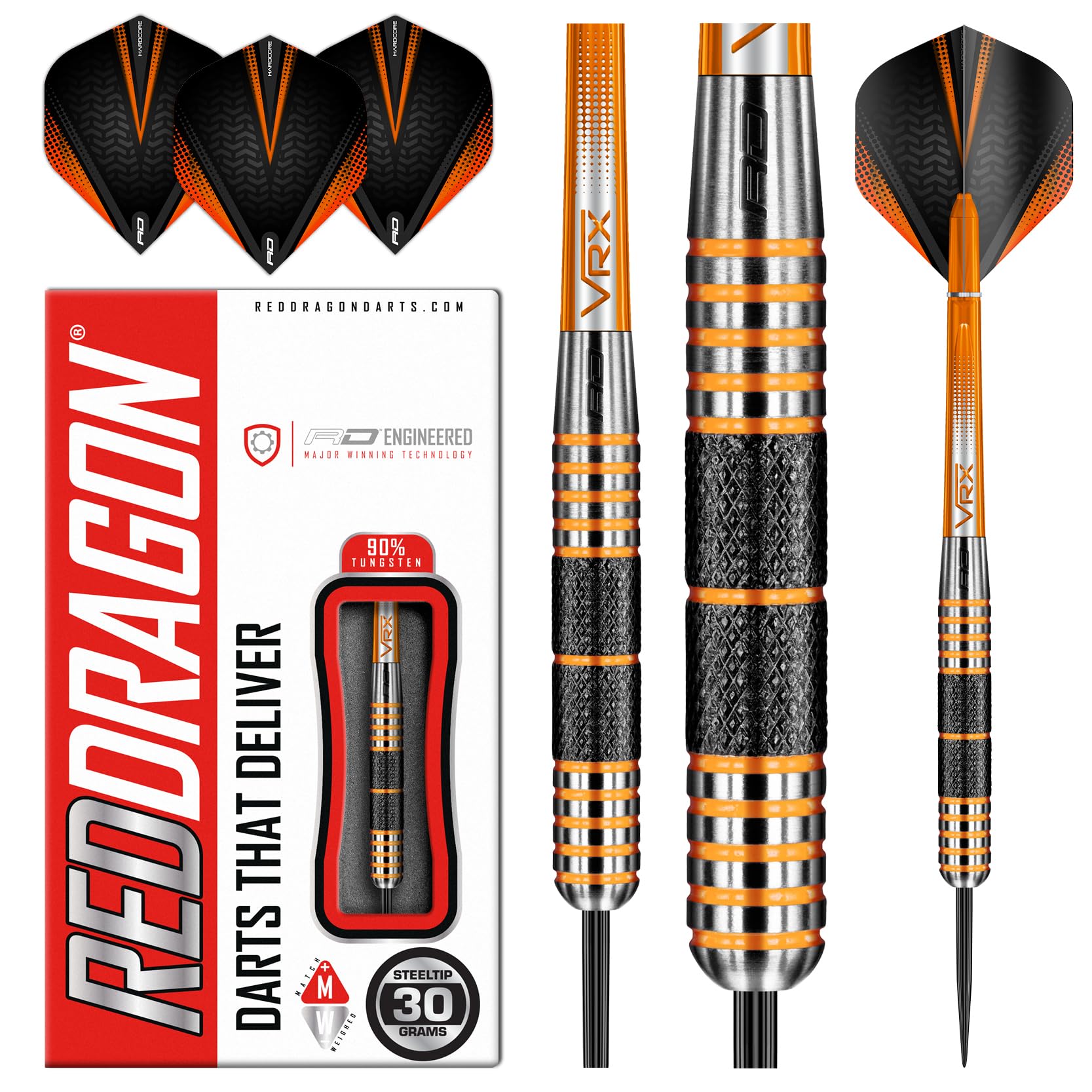 RED DRAGON Amberjack Series Steel Profi Dartpfeile Steeldarts Set mit Flights und Schäfte