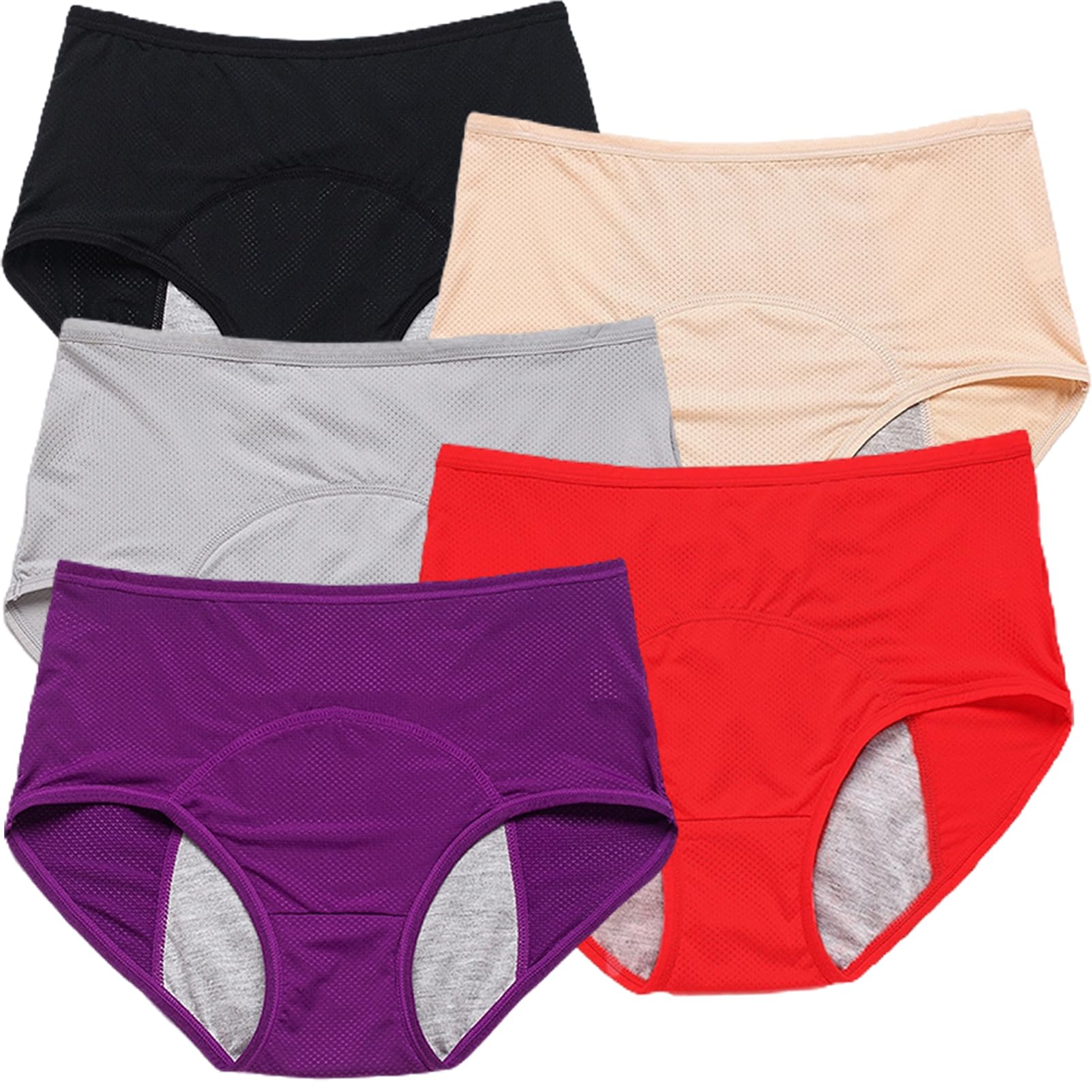 Inkontinenz Unterwäsche Damen Atmungsaktive Auslaufsichere Hohe Taille Schutzhöschen Auslaufsichere Unterwäsche Damen Period Panties 5pcs (D 2XL)