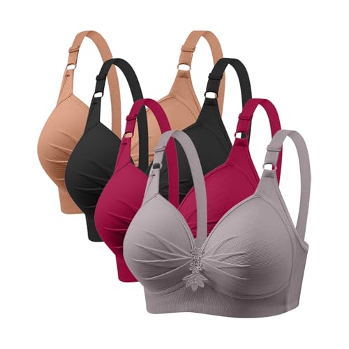 4er Pack BH Damen ohne Bügel Push Up Sport BH Große Brüste Starker Halt Damen-BHS Sexy Bustier Frauen Bequeme Atmungsaktiv Bra Klassische Bralette Yoga Sportbh Fitness Dessous