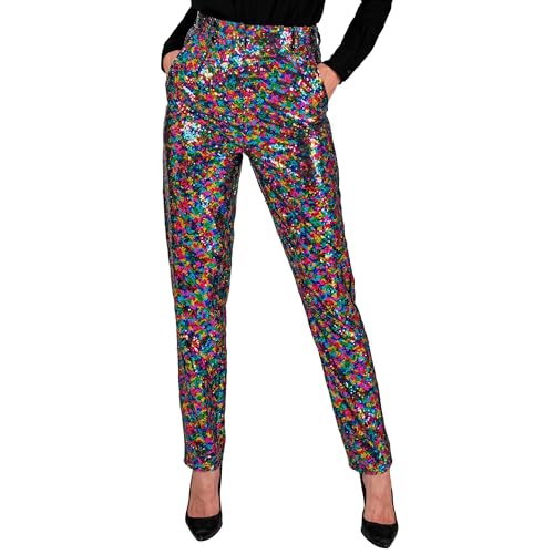 Widmann - Party Fashion Paillettenhose für Damen, Regenbogen, Disco Fever, Schlagermove, Herrenhose