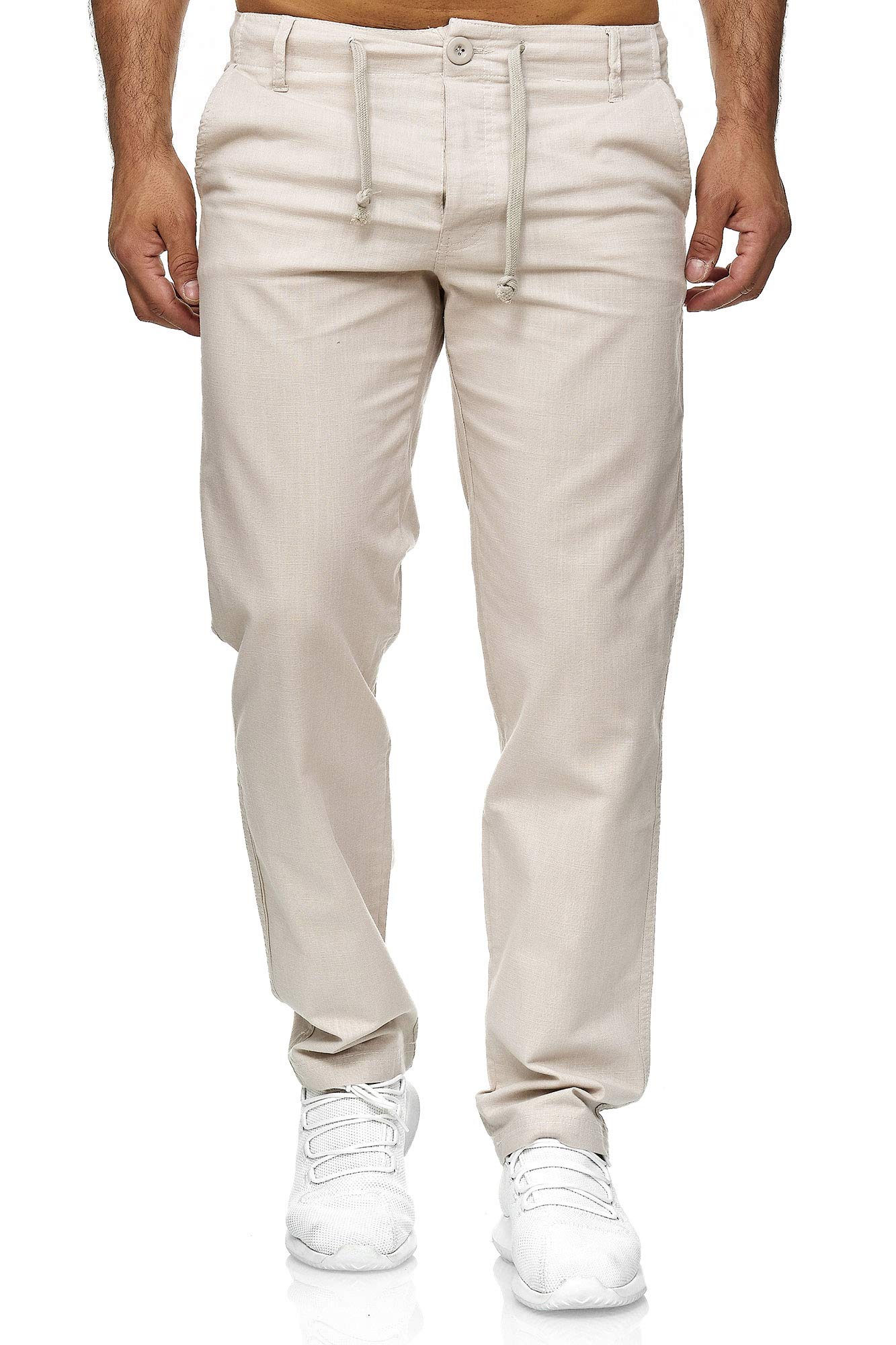 Reslad Leinenhose Männer Chino Herren-Hose lockere Sommer Stoffhose Freizeithose aus bequemer Baumwolle lang RS-3000 (M, Beige)