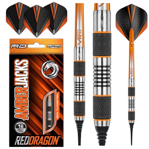 RED DRAGON Amberjack 1 Soft Tip Dartpfeile 18g - 90% Tungsten Darts Set mit Flights & Schäfte