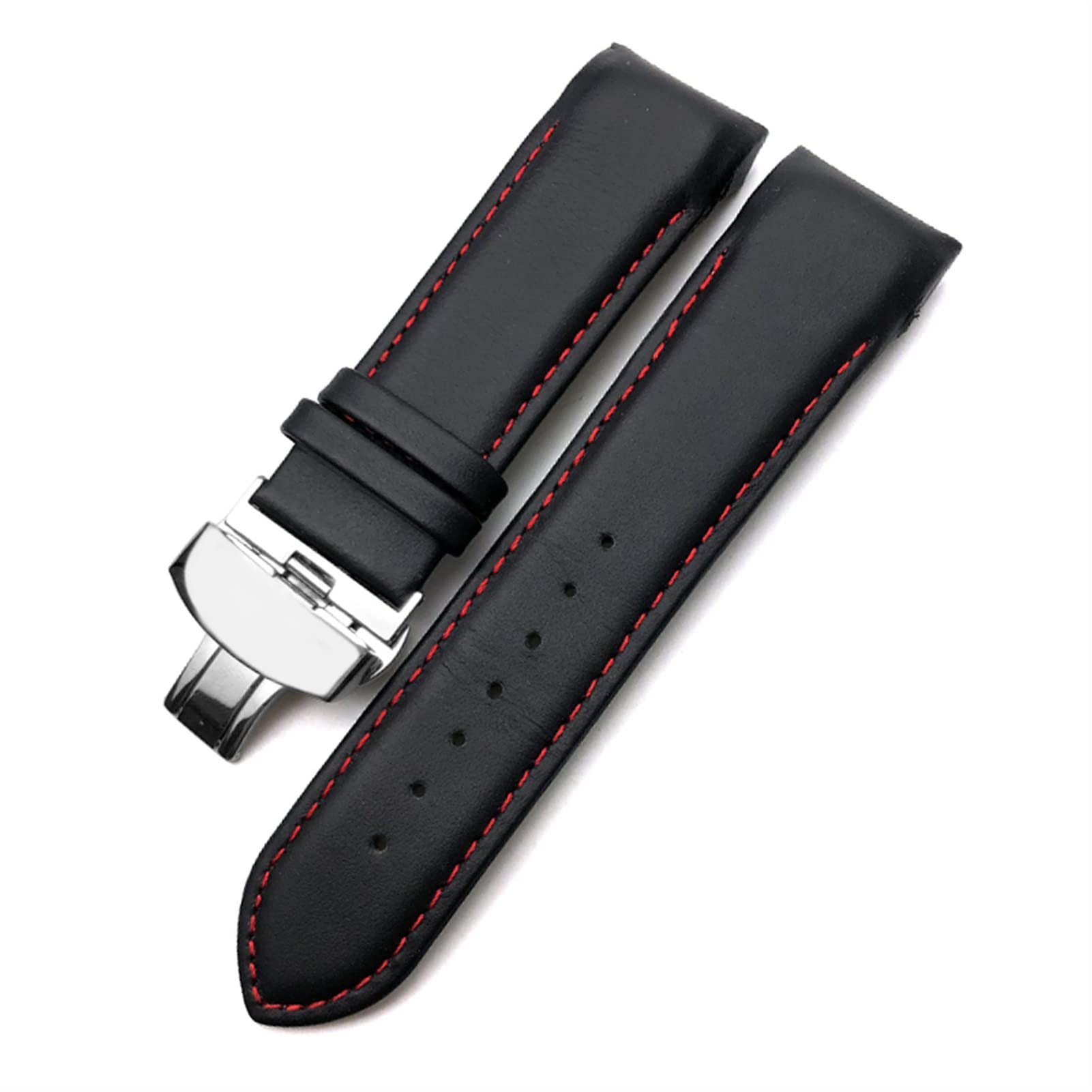 NEYENS Echtleder-Armband 22 mm 23 mm 24 mm für Tissot T035 617 627 439 Braun Schwarz Kalbsleder Uhrenarmband Schmetterlingsverschluss (Farbe: T035 Schwarz Rot, Größe: 24 mm)