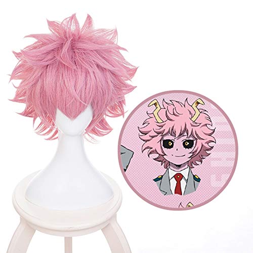 LINLINCD-Anime Coer Wig. BOKU KEIN Hero Academia Mina Ashido Perücke Cosplay Kostüm Mein Held Akademie Männer Frauen Kurze Synthetische Haarparty Spielen Wig+ Wig MACE